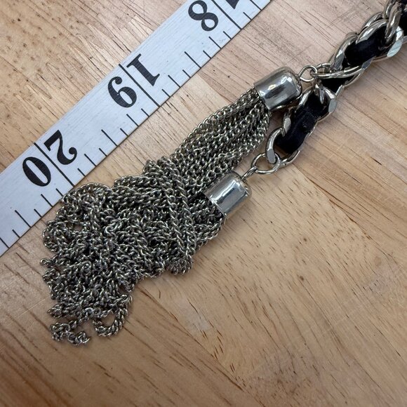 Guess Black & Silver Chain Tassel Necklace With Knot Design Adjustable Length Fa - Picture 11 of 12